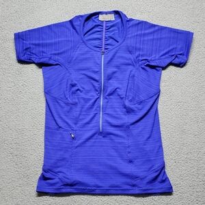 Athleta Women's Cycling Short-Sleeve Zip Front Top in Vivid Blue-Purple Size M